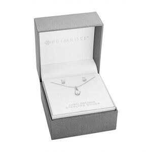 ✨ NWT PRIMROSE Sterling Silver Cubic Zirconia Necklace & Stud Earring Set ✨